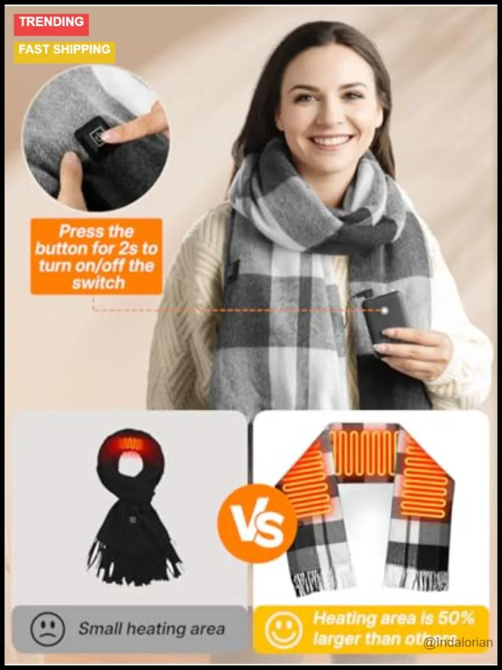 Heated Scarf for Women Men Electric Rechargeable 5000mAh Battery Warm Winter